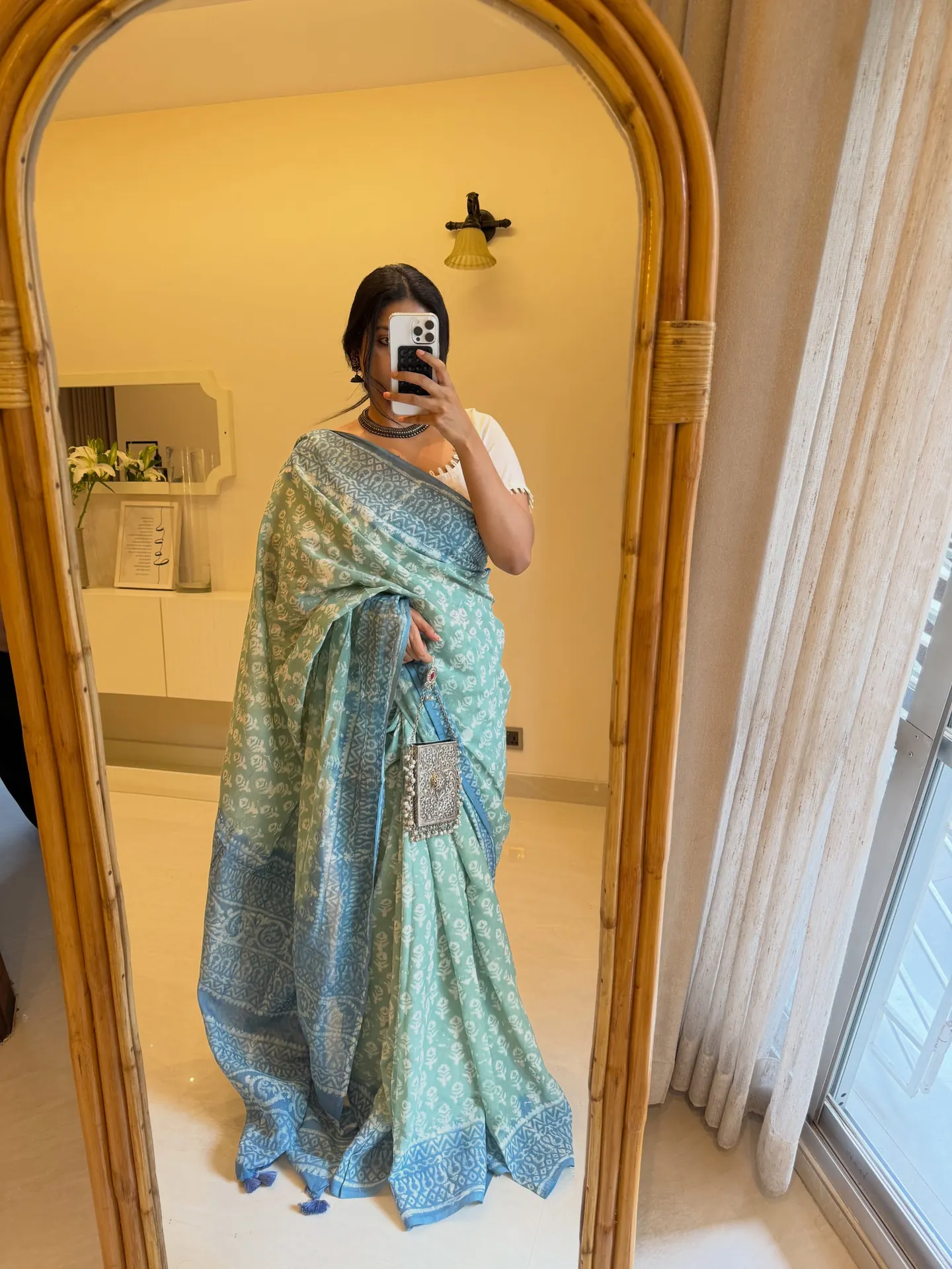 Aqua Handloom Cotton — Natural Dye Cotton saree