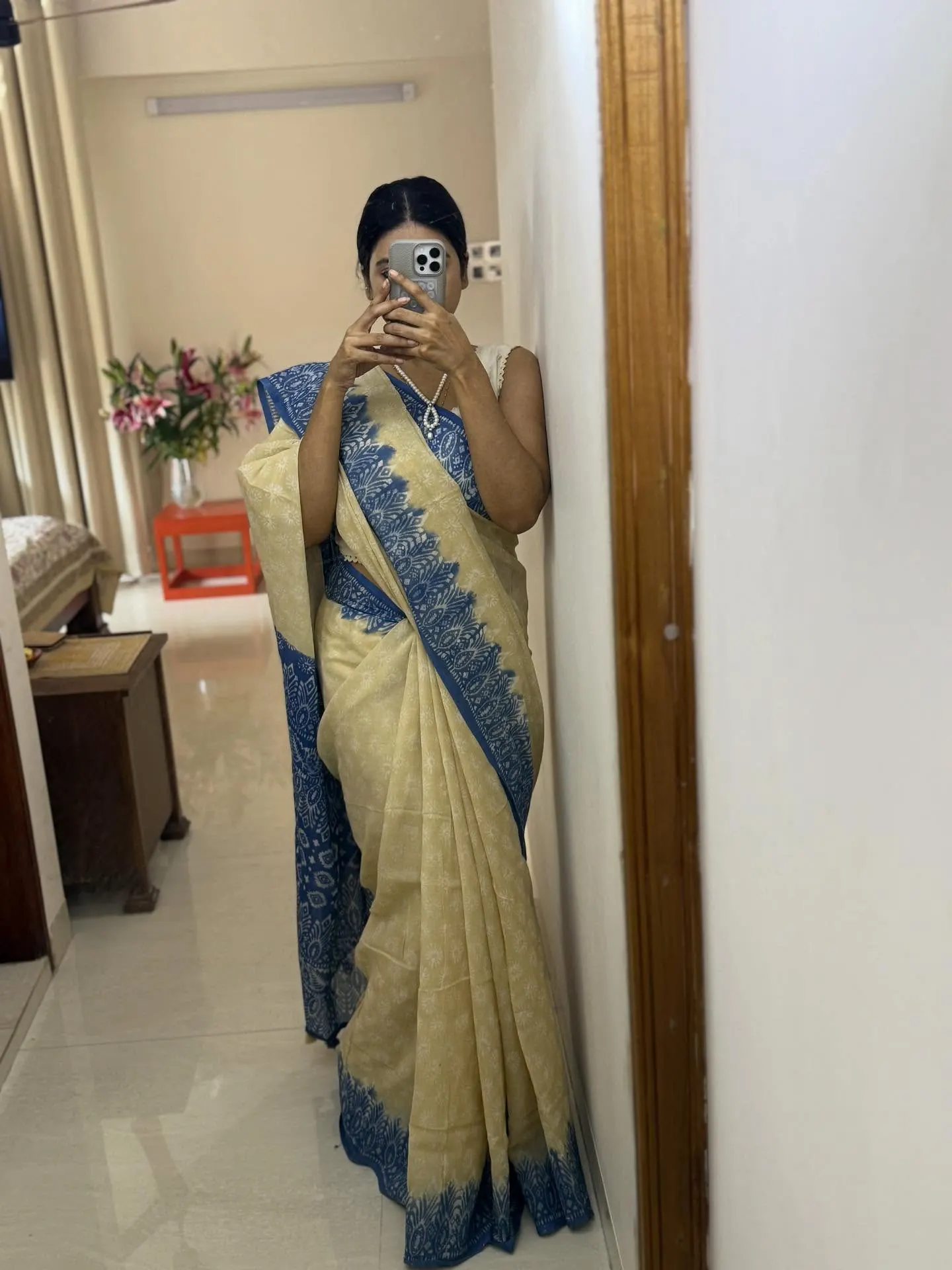 Cream & Cobalt Handloom Cotton, photo 3