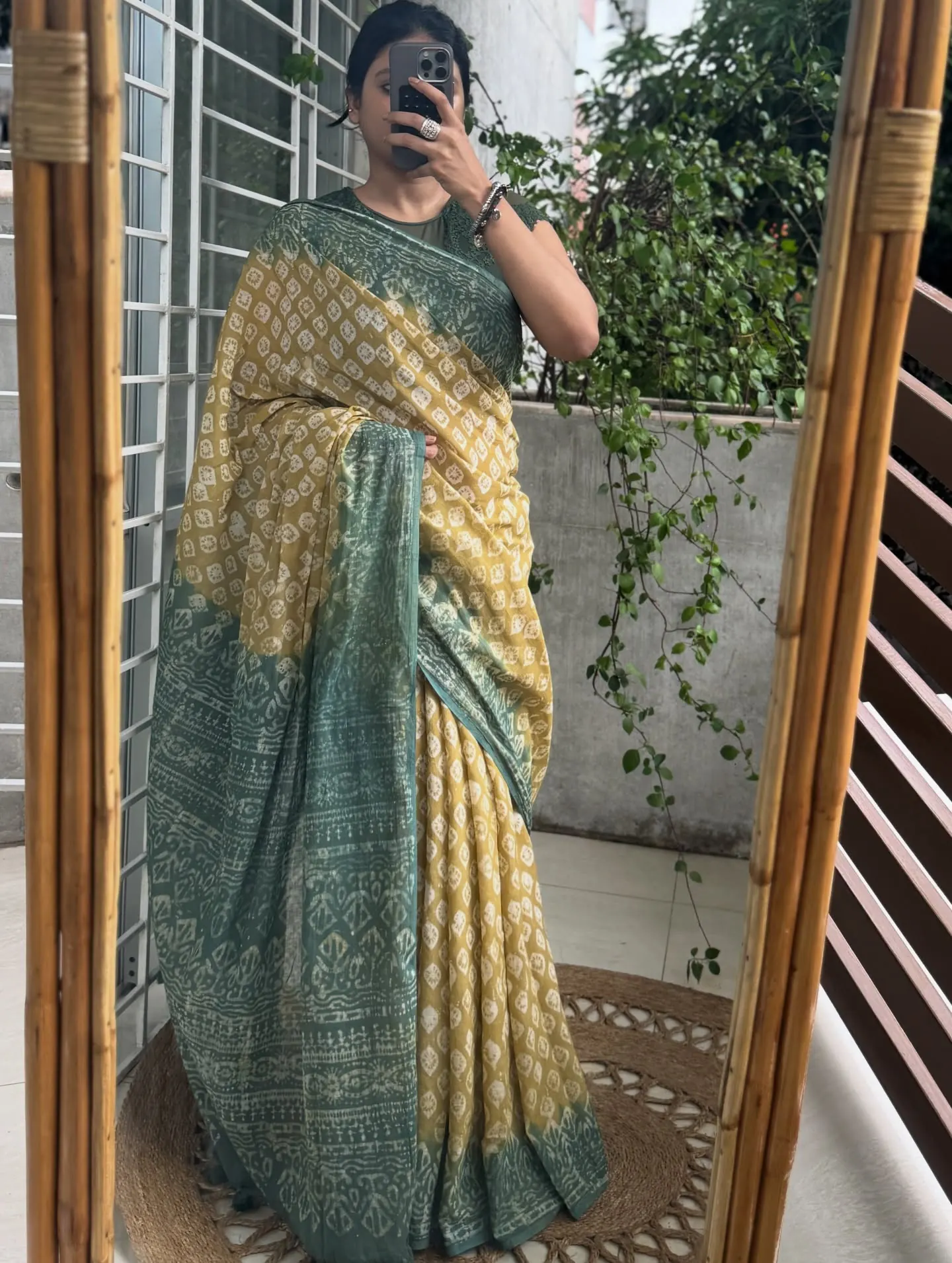 Lemon & Teal Handloom Cotton — Natural Dye Cotton saree