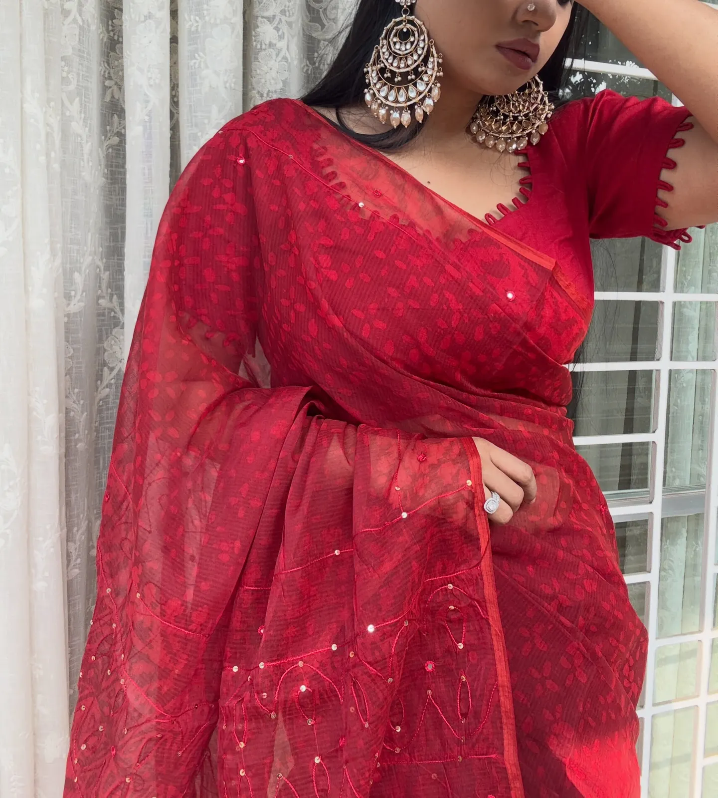 Red Semi Muslin Kaarchupi, photo 2