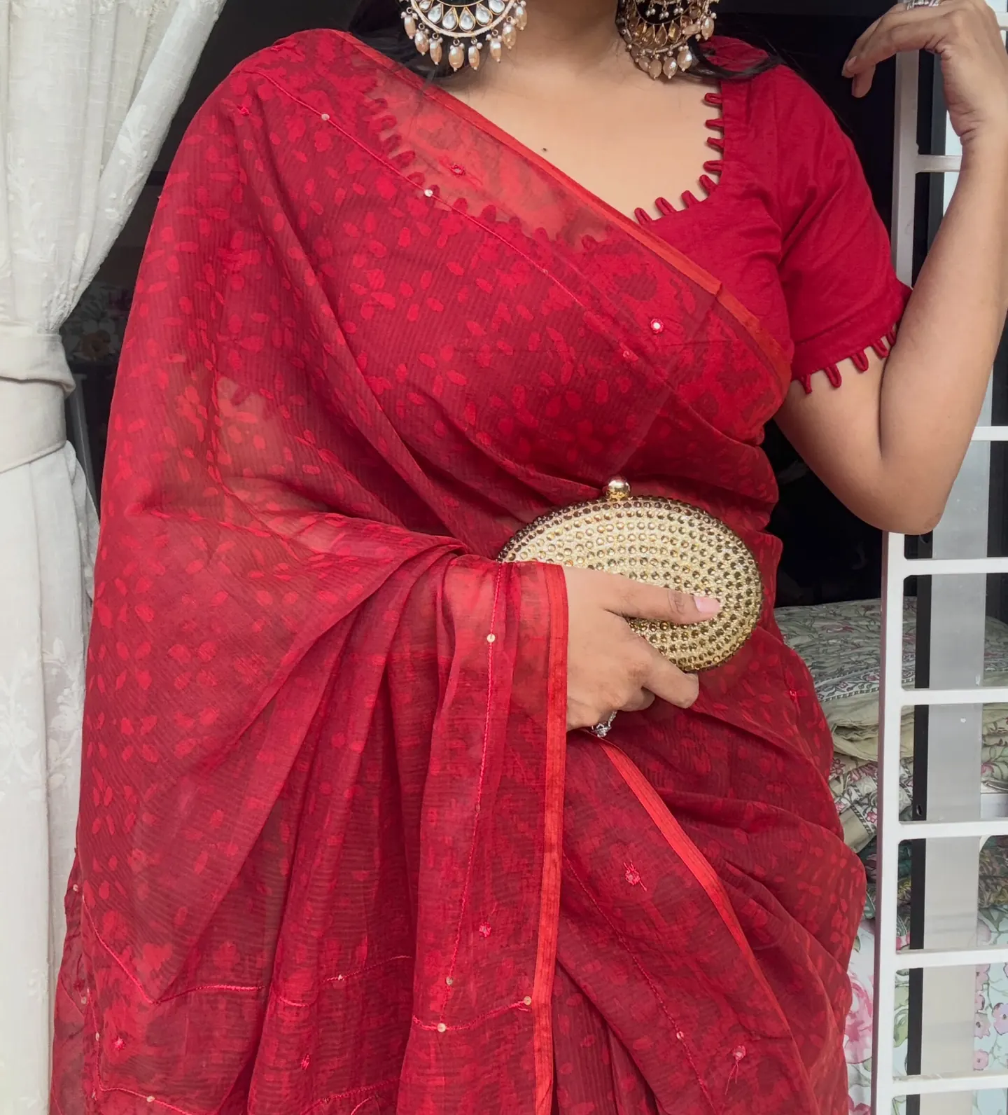 Red Semi Muslin Kaarchupi, photo 3