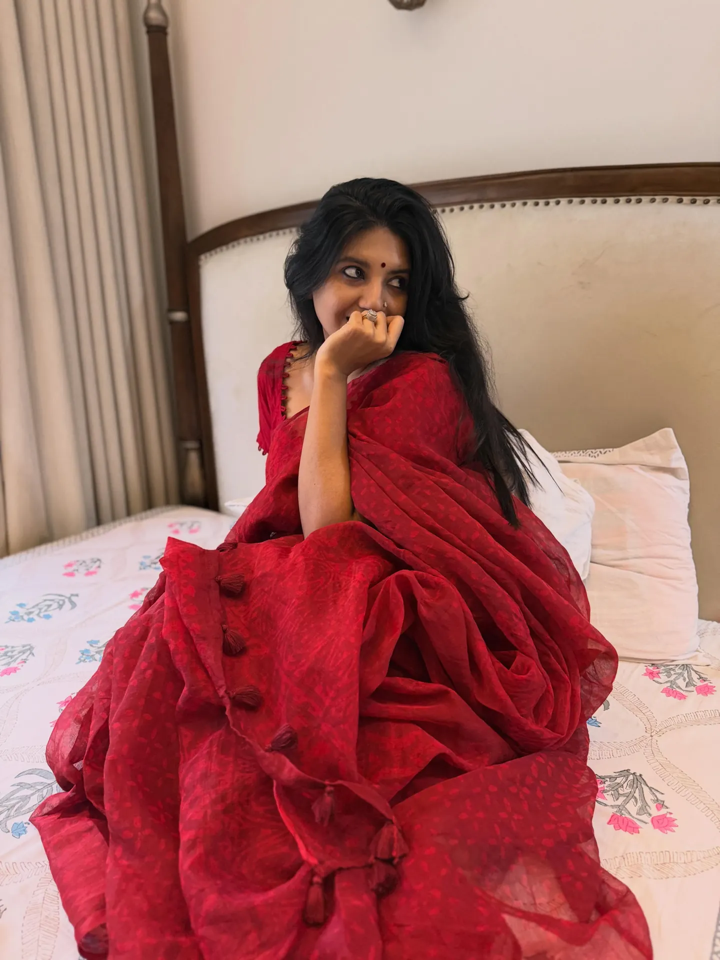 Red Semi Muslin — Semi Muslin saree
