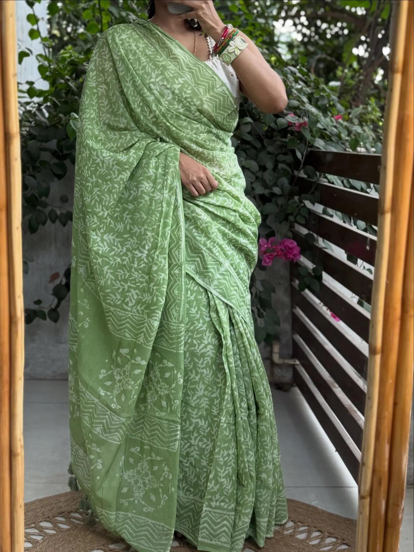 Sage Green Handloom Cotton — Natural Dye Cotton saree