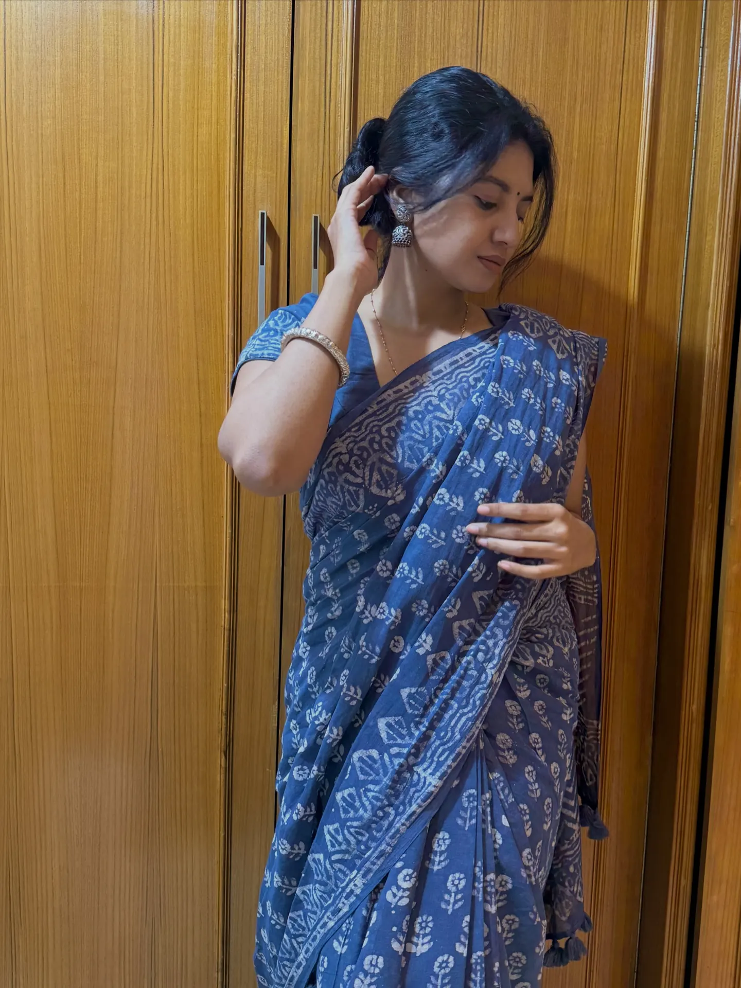 Slate Blue Handloom Cotton — Natural Dye Cotton saree