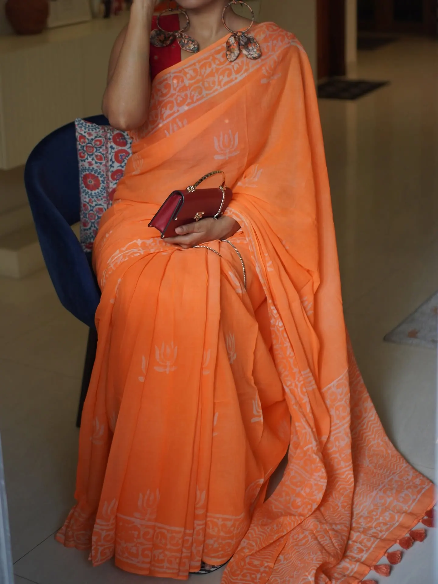 Tangerine Handloom Cotton — Natural Dye Cotton saree